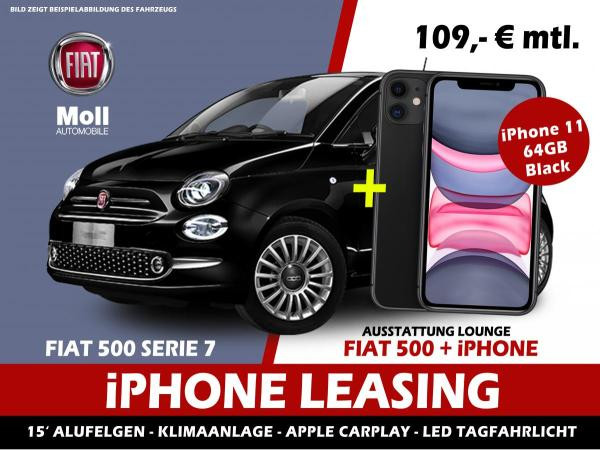 Foto - Fiat 500 "iPhone 11 Leasing" + Fiat 500 Serie 7 Lounge Alu, Klima, Apple Carplay u.v.m. **Aktion**   30 Stück