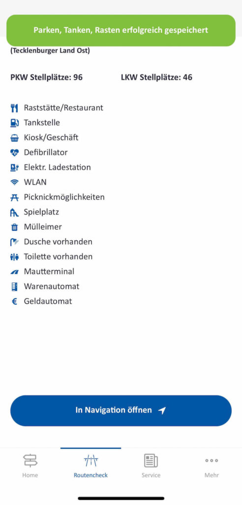 autobahn app detaillierte informationen zum rastplatz