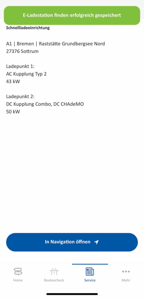 autobahn app detaillierte informationen zur e ladestation