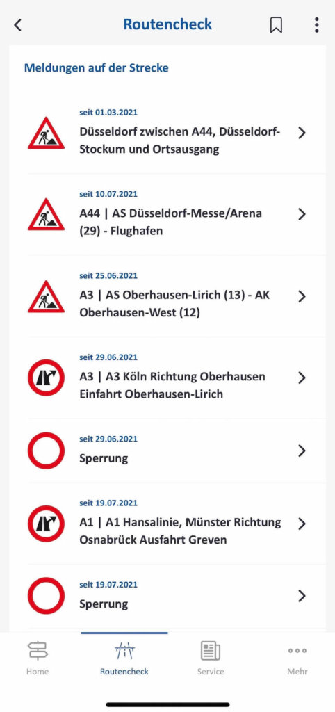 autobahn app informationen zur route